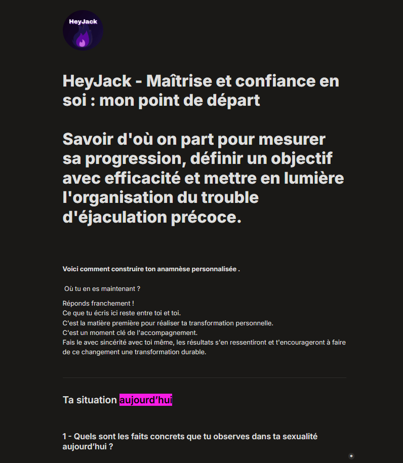 Anamnèse personnalisée HeyJack
