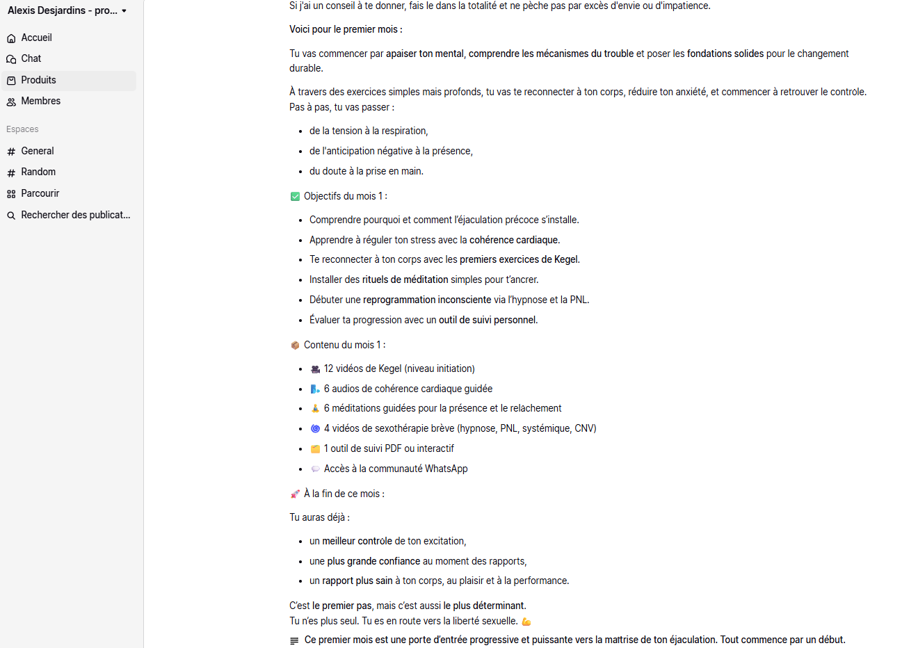 Contenu structuré du mois 1